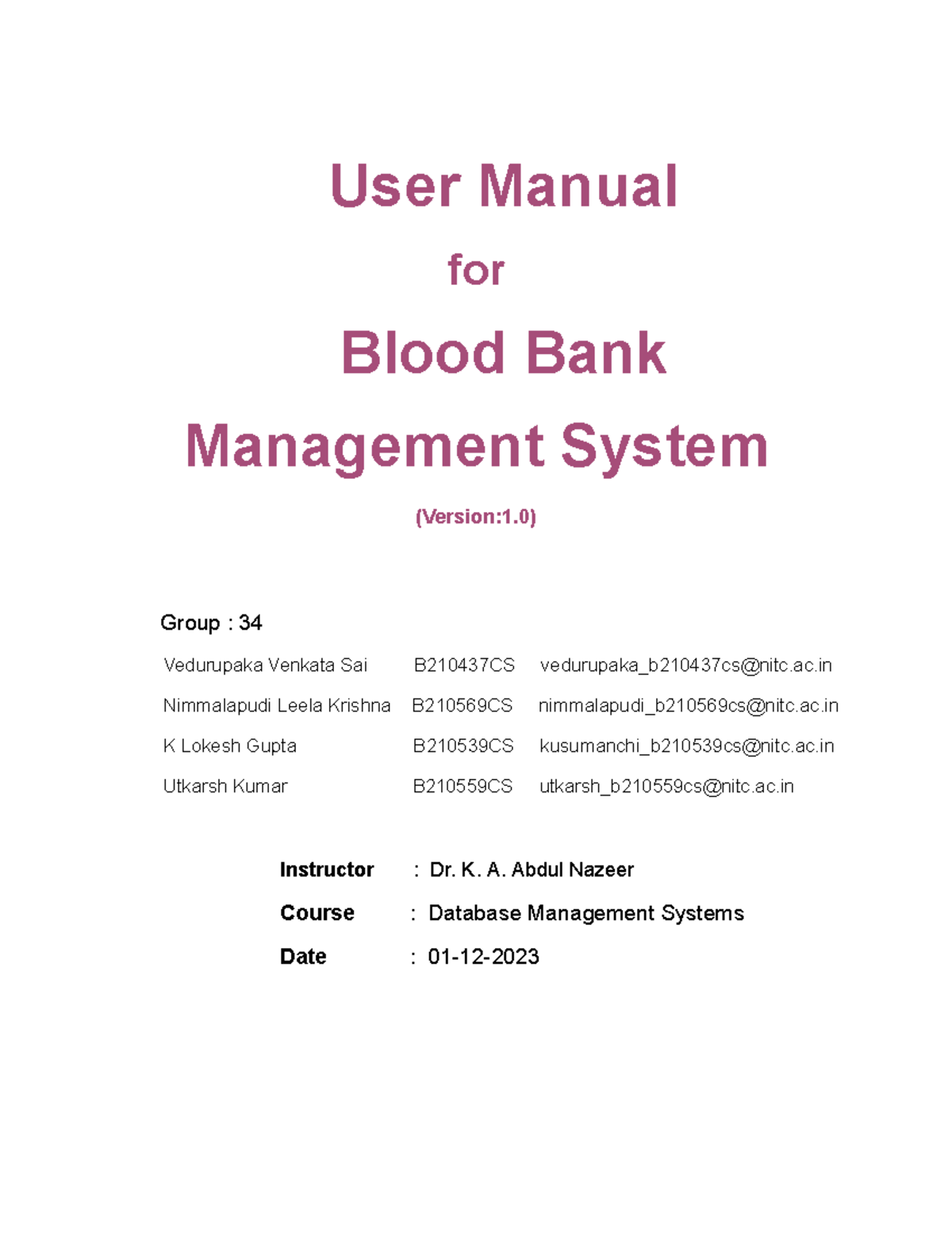 User Manual - None - User Manual for Blood Bank Management System ...