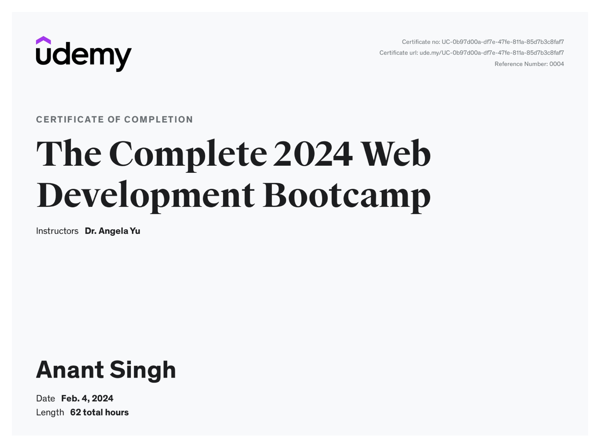 The complete 2024 web development bootcamp certificate b tech studocu