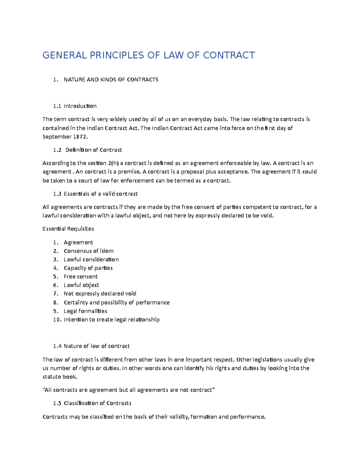 Nature AND Kinds OF Contracts - GENERAL PRINCIPLES OF LAW OF CONTRACT 1 ...