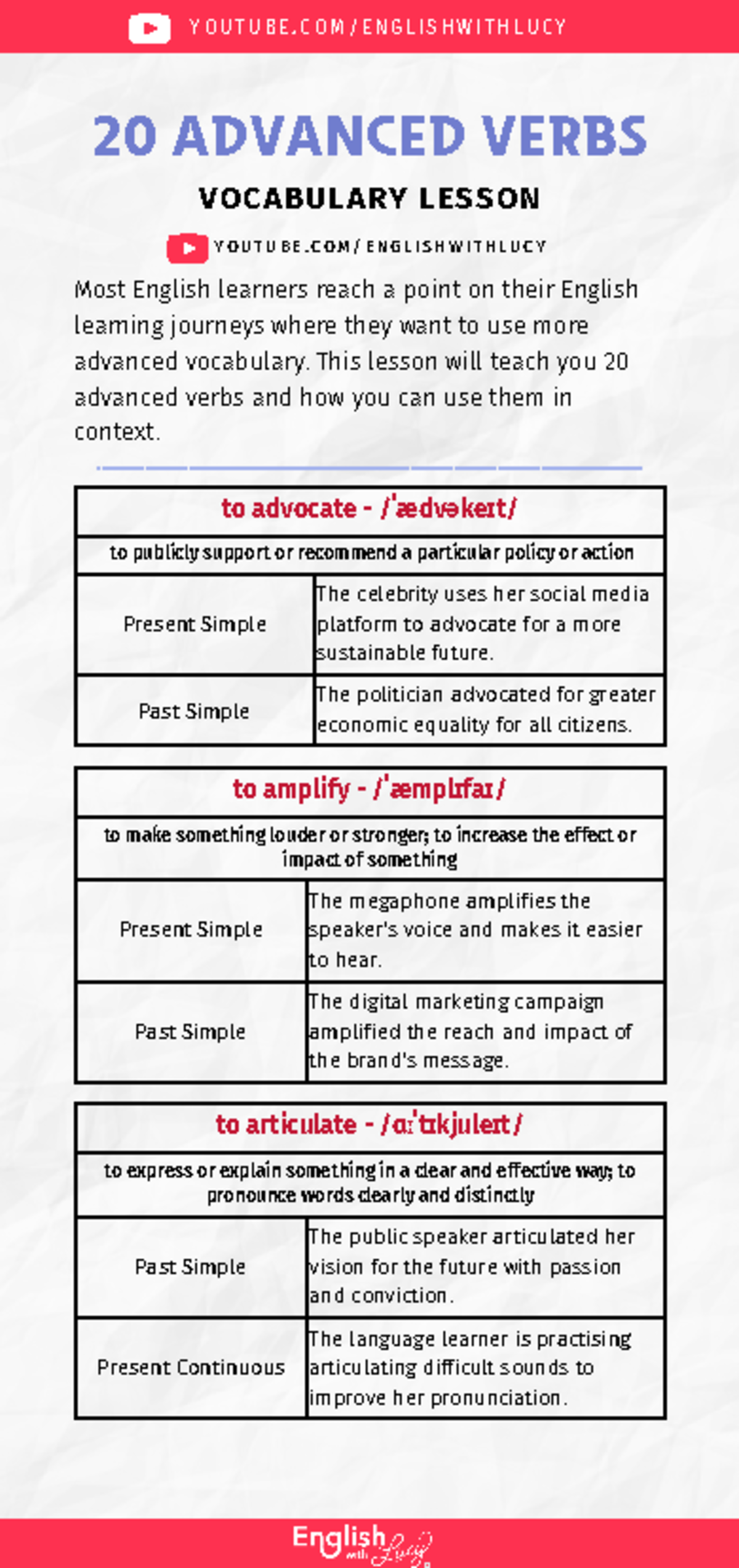 100. 20 Advanced Verbs - Bsbsbsns - Y O U T U B E. C O M / E N G L I S ...