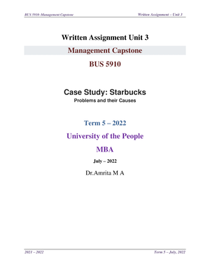 BUS 5910 Written Assignment W2 - Written Assignment Unit 2 Management ...