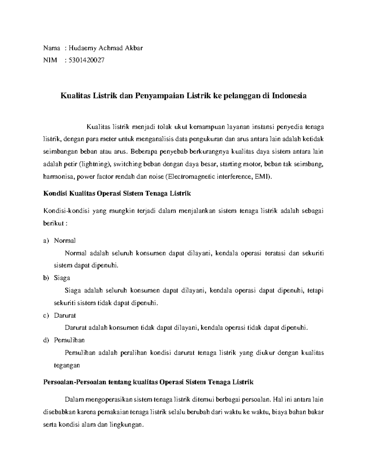 Oprasi Dan Optimasi Tenaga Listrik Tugas 2 - Nama : Hudaemy Achmad ...