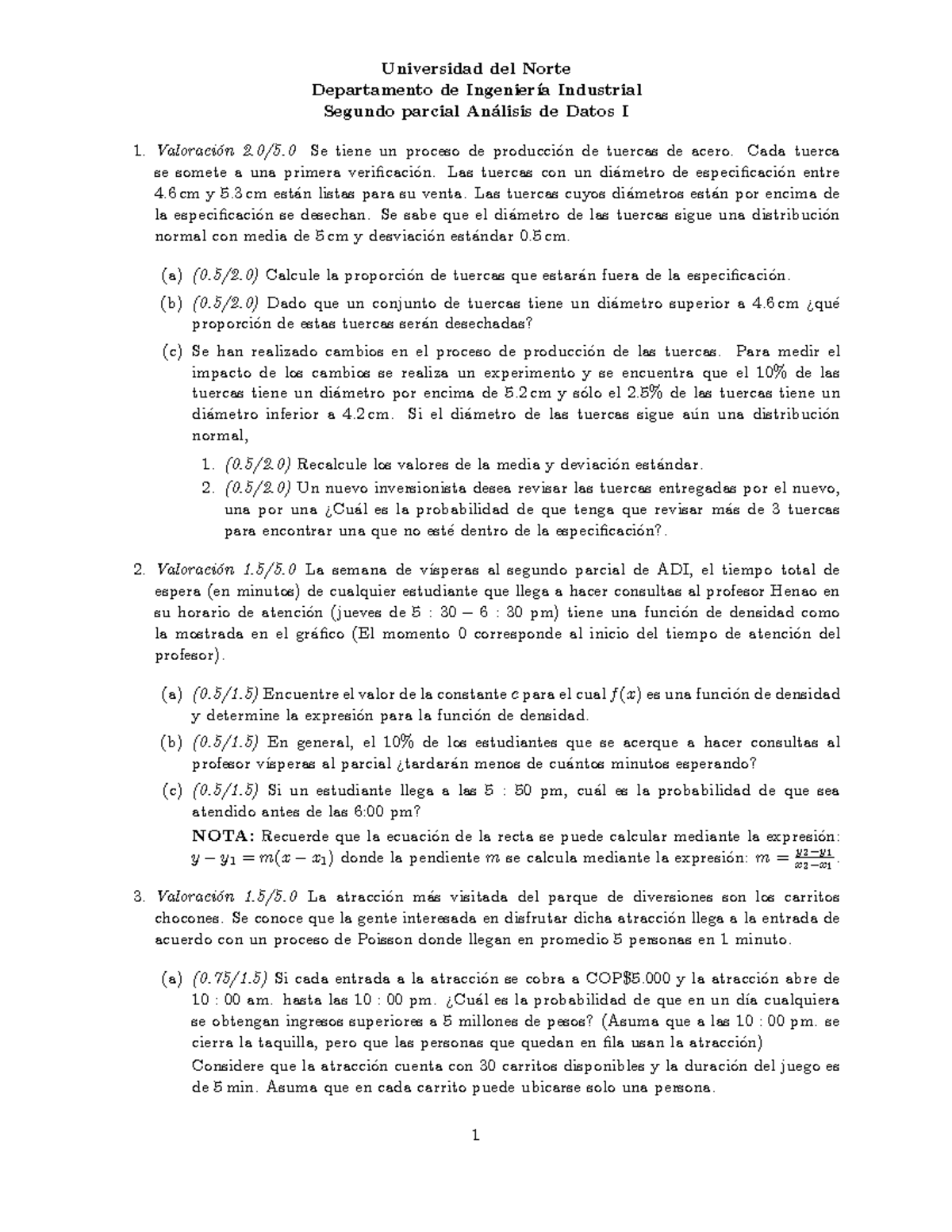 2 Parcial Universidad Del Norte Departamento De Ingenier A Industrial 