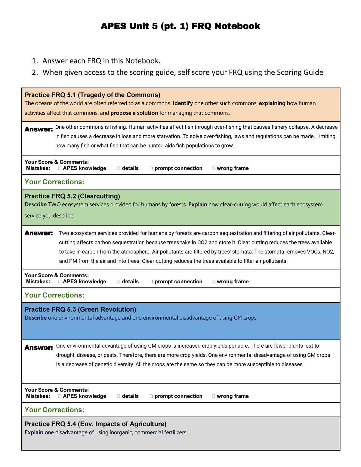 Kami Export Unit5FRQAnswer SheetPart1 APES Unit 5 (pt. 1) FRQ