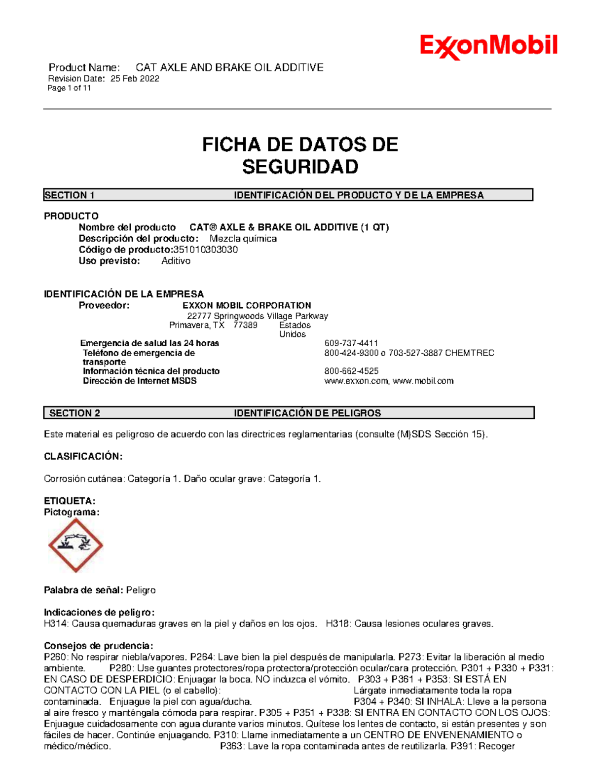 15. CAT Axle and Brake Oil Additive Revision Date 25 Feb 2022 Page 1
