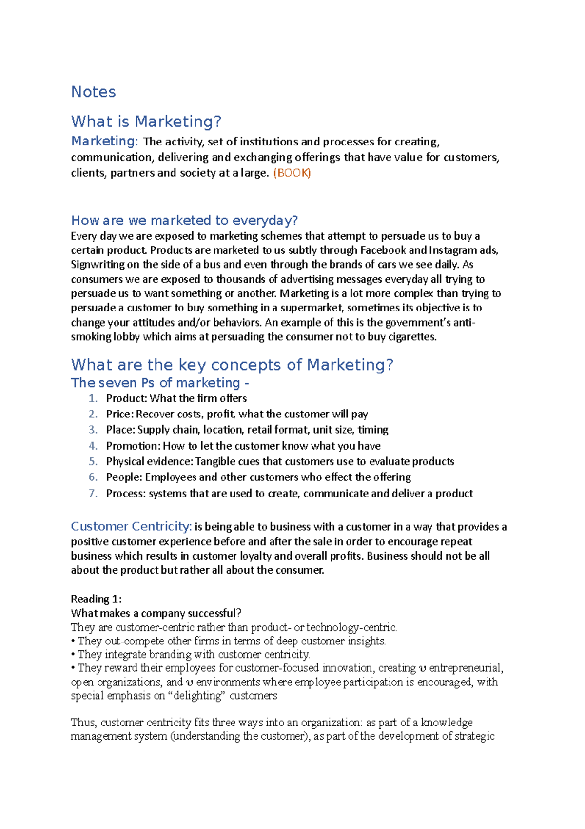 Marketing notes - Notes What is Marketing? Marketing: The activity, set ...