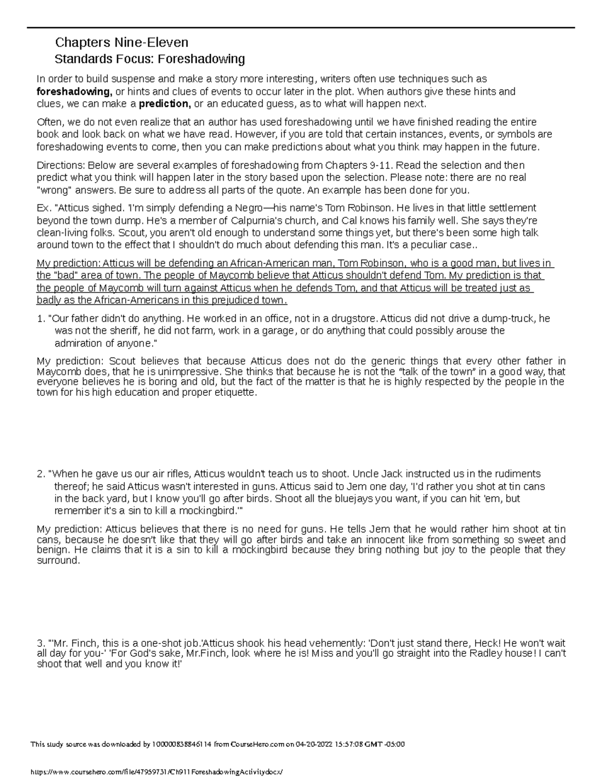 Chapter 9 through 11 foreshadowing - Chapters Nine-Eleven Standards ...