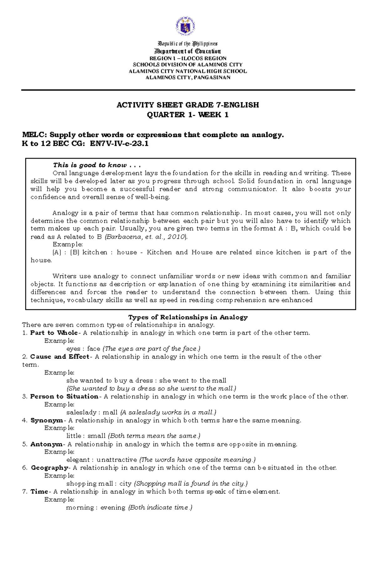 Activity Sheet Q1 M1 M2 - Republic Of The Philippines Department Of ...