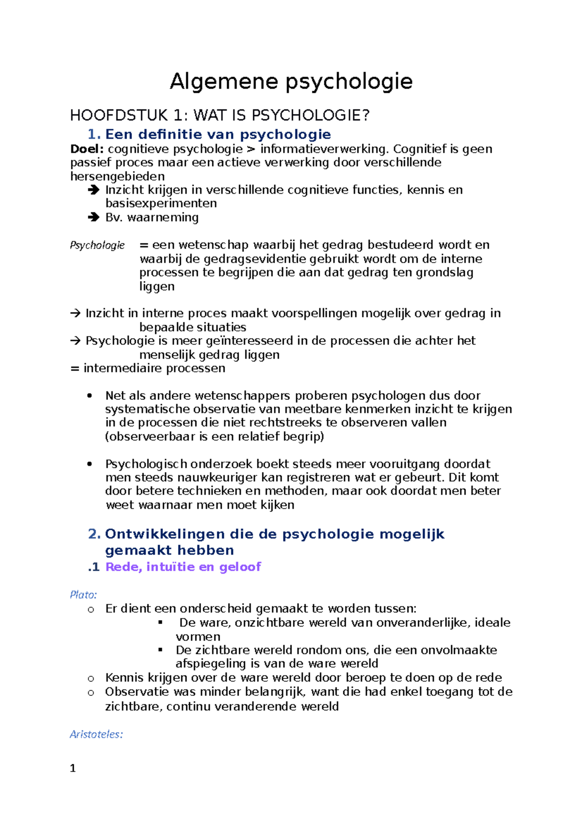 Algemene psychologie - Algemene psychologie HOOFDSTUK 1: WAT IS ...