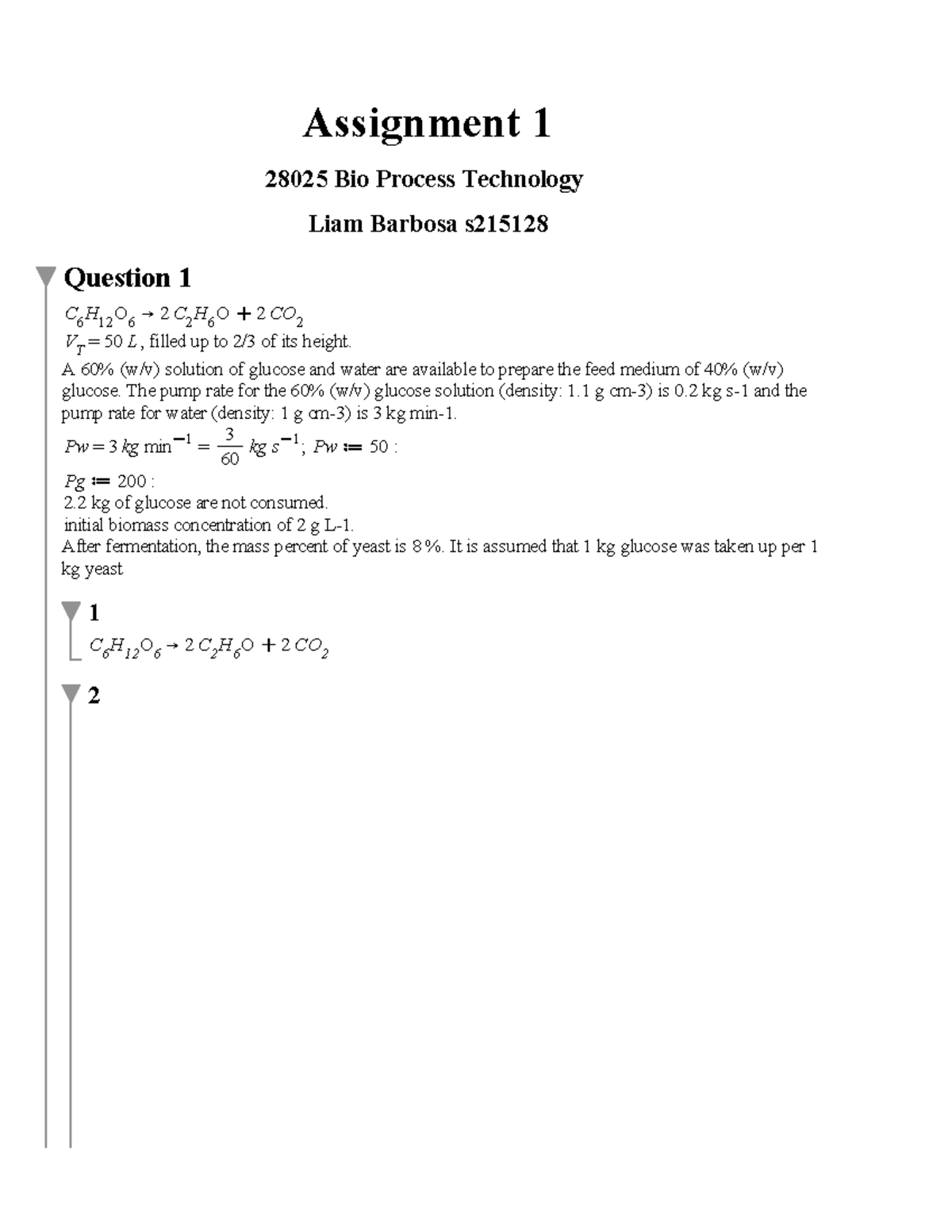 Assignment 1 Bio process tech Assignment 1 28025 Bio Process