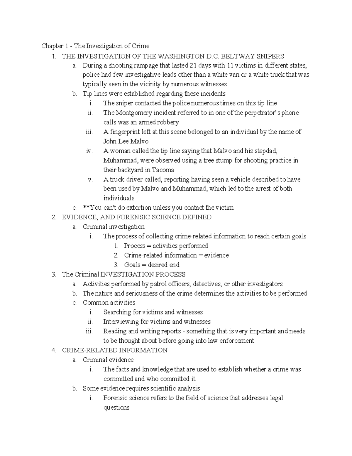 Chapter 1 - class notes - Chapter 1 - The Investigation of Crime THE ...