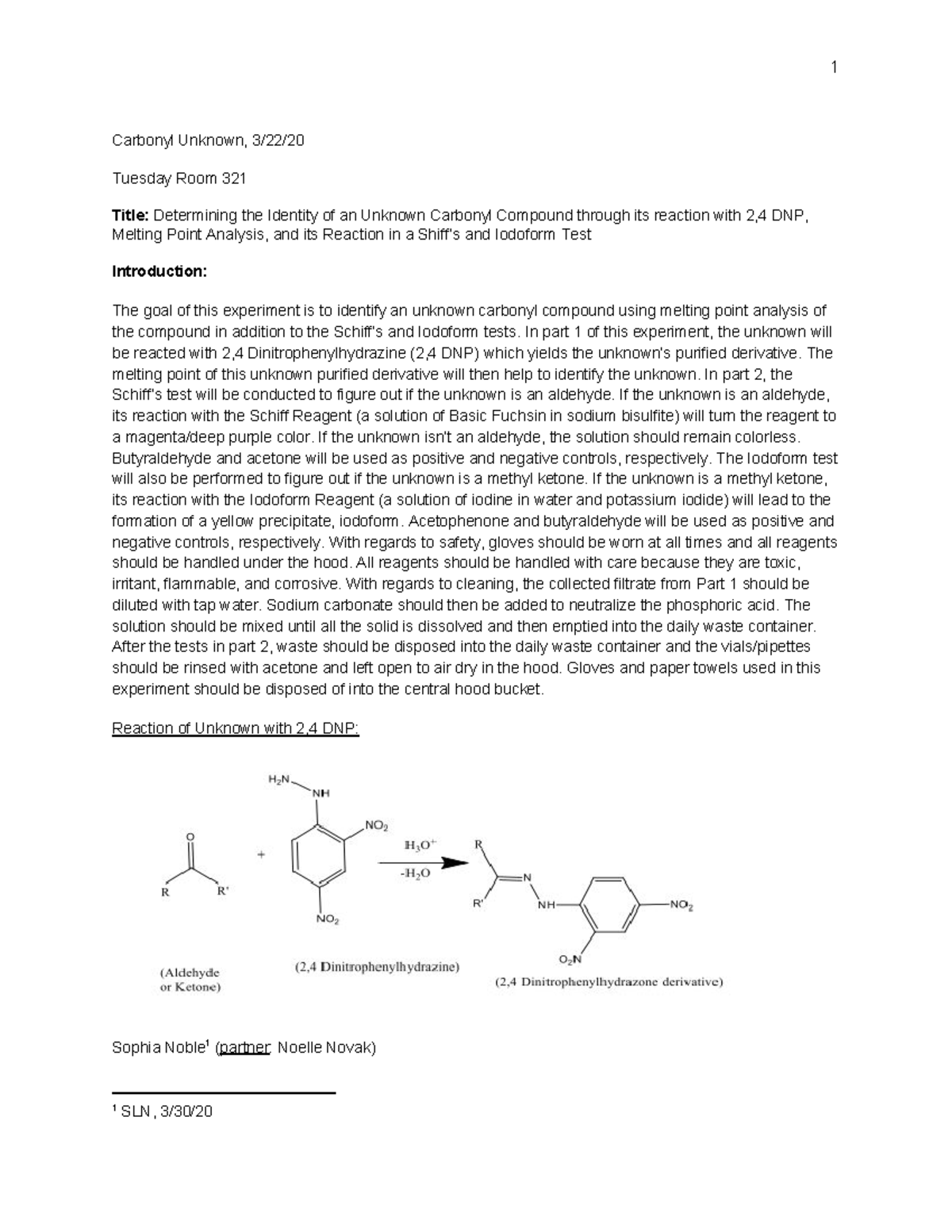Carbonyl Unknown Organic Chemistry II Lab - Carbonyl Unknown, 3/22 ...