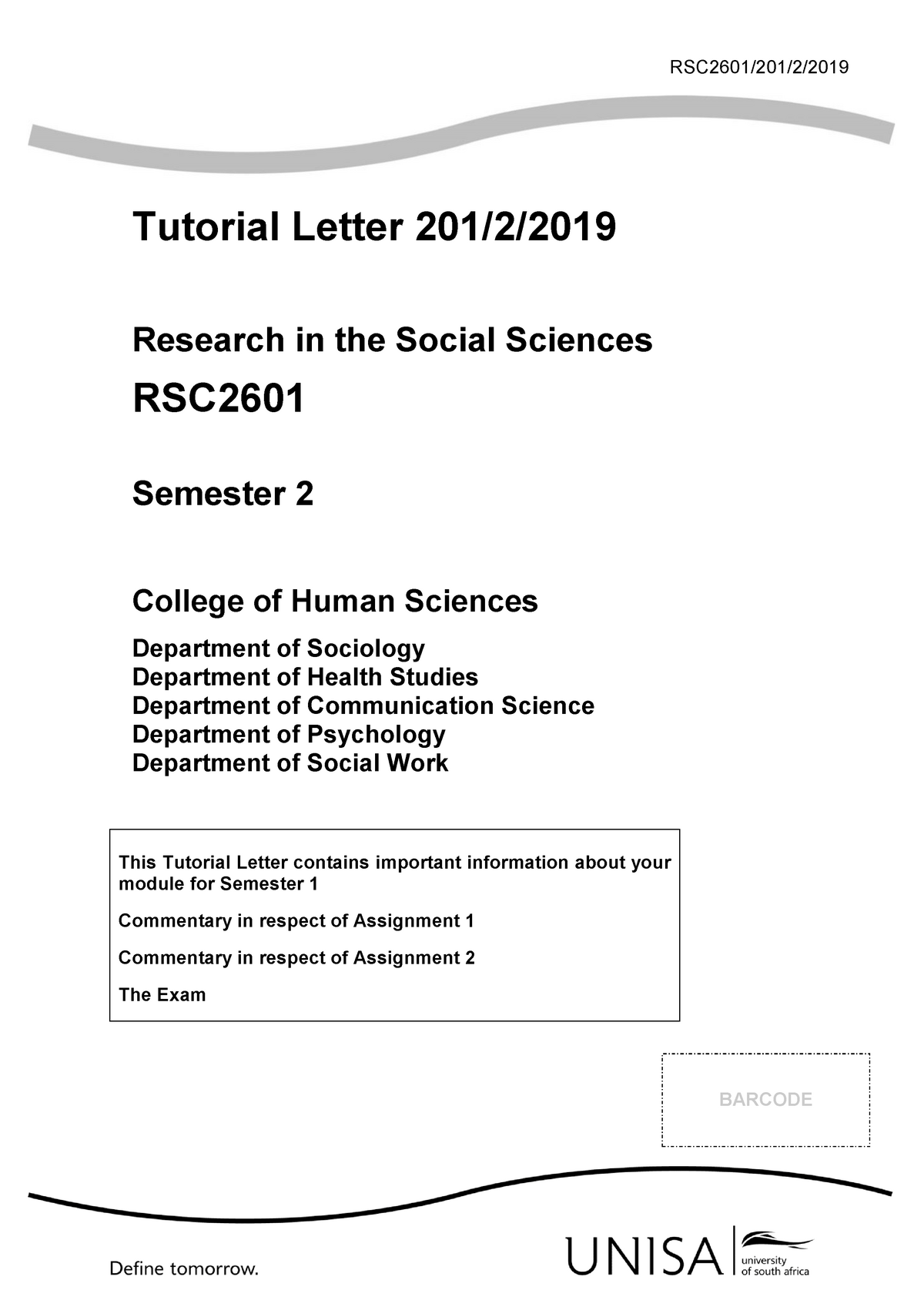 Tutorial Letter 201:2:2019 - RSC2601/201/2/ Tutorial Letter 201/2 ...