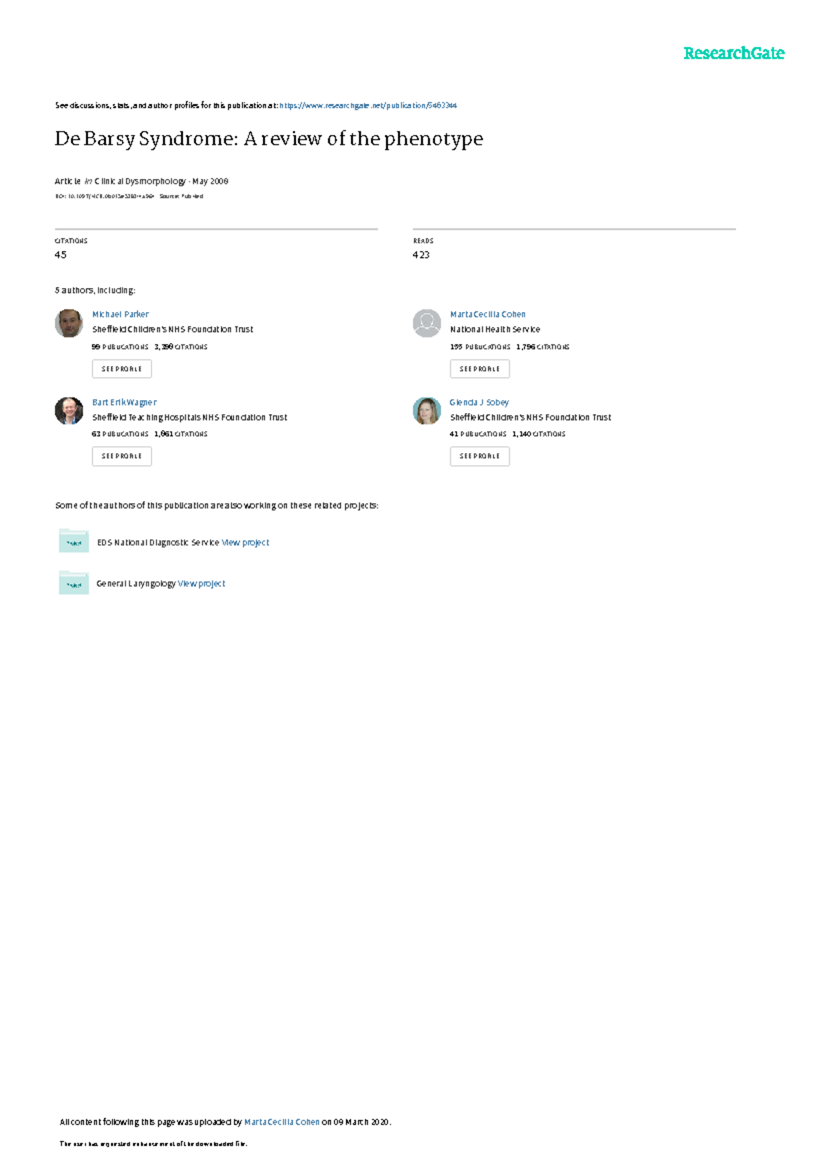 De Barsy See discussions, stats, and author profiles for this