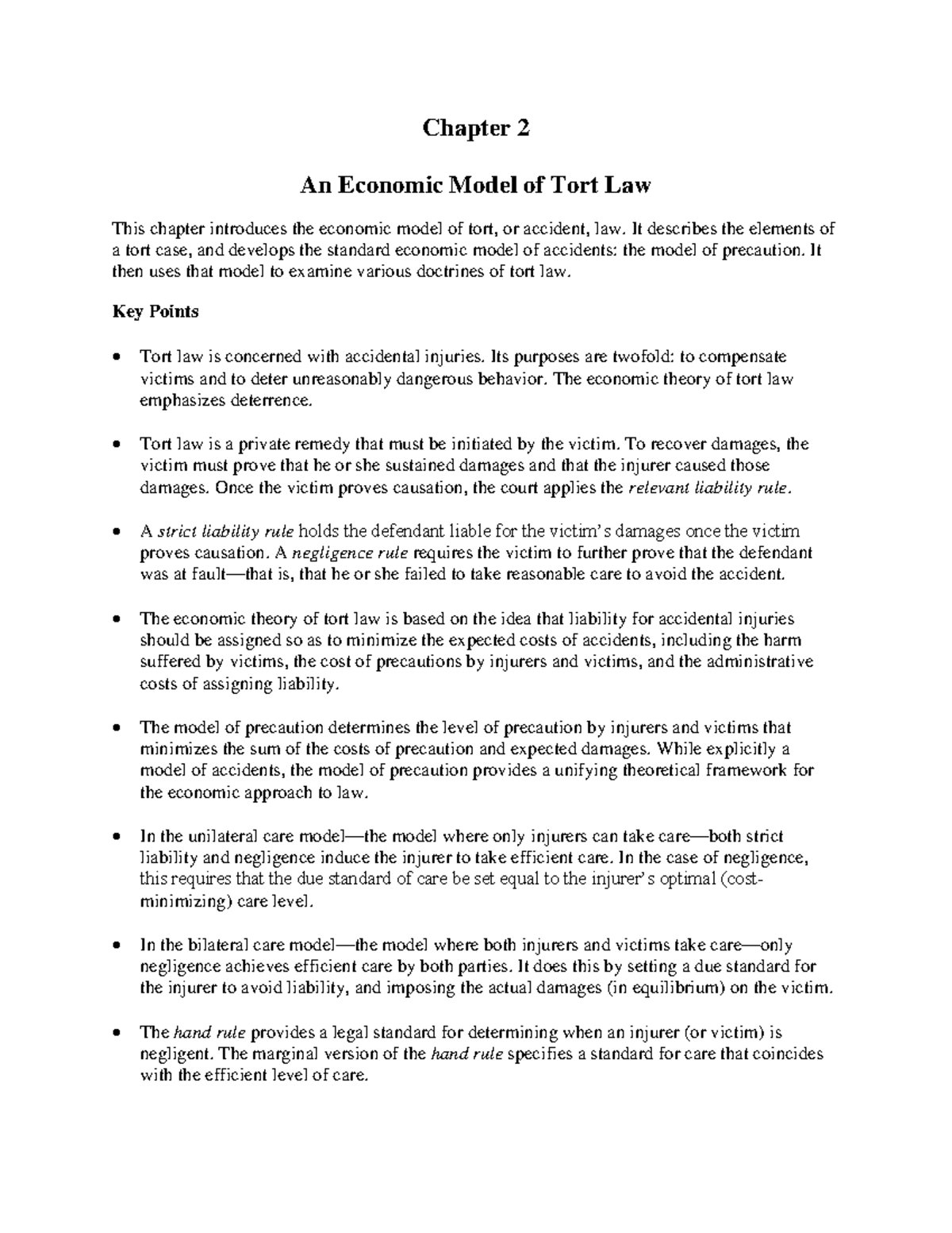 Economics of tort law - law - Property Law - Delhi University - Studocu