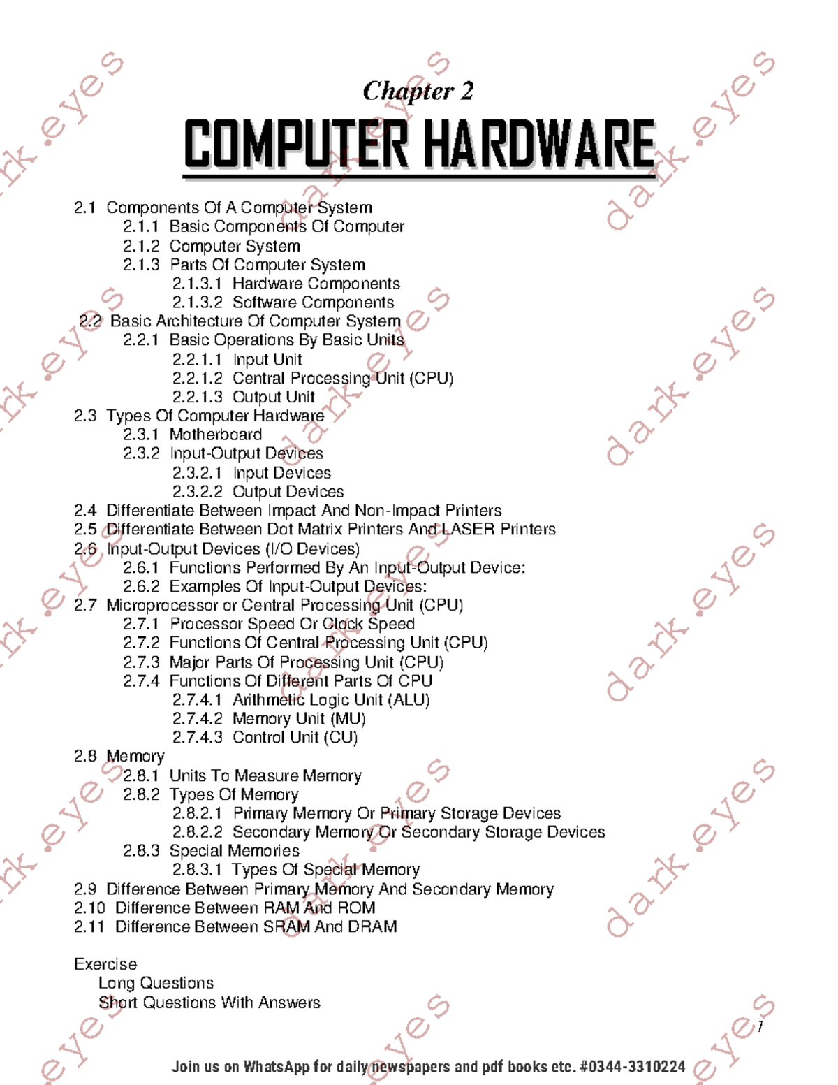 Basic Computer - 1 Chapter 2 CCOOMMPPUUTTEERR HHAARRDDWWAARREE 2 ...