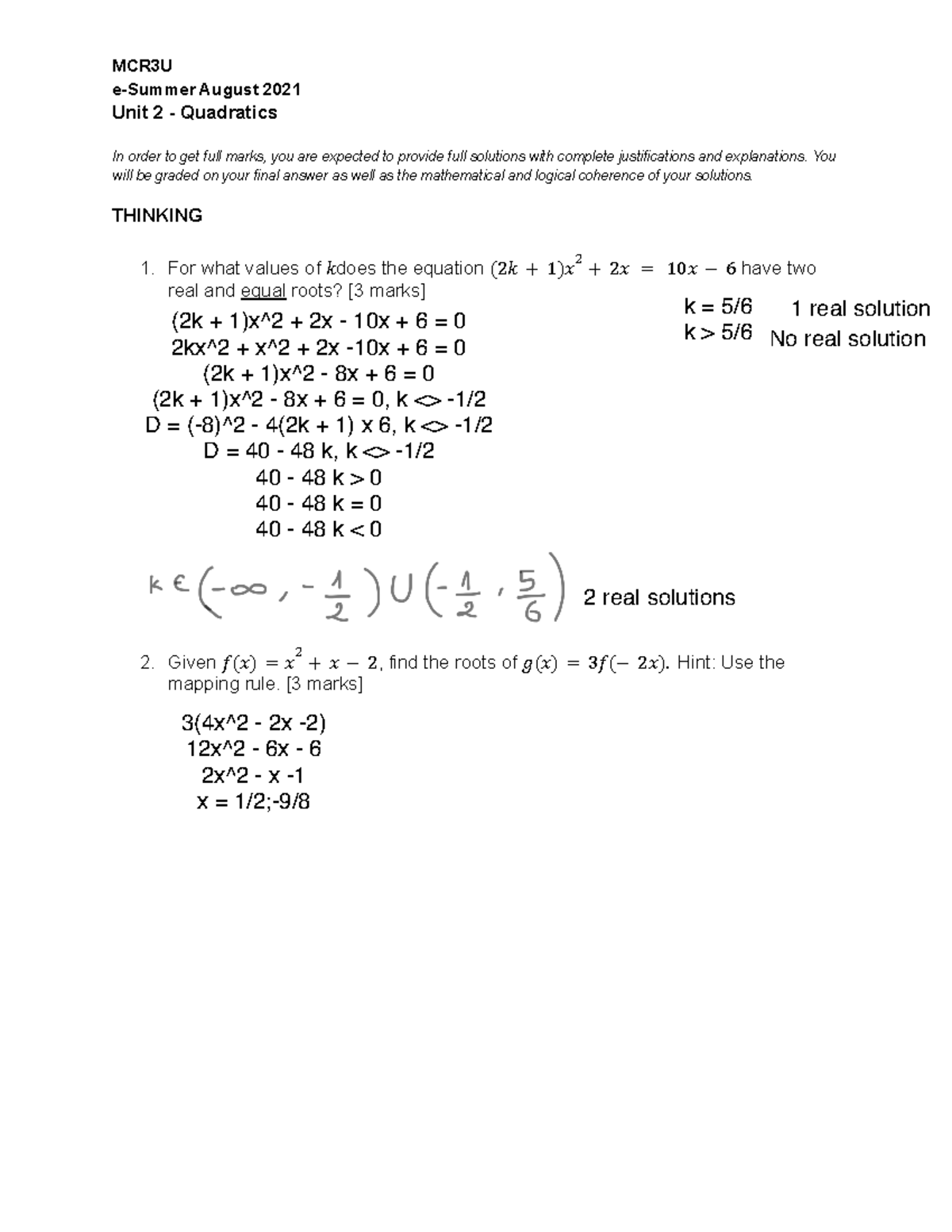 MCR3U - Unit 2 (Thinking) - MCR3Ue-Summer August 2021 Unit 2 ...