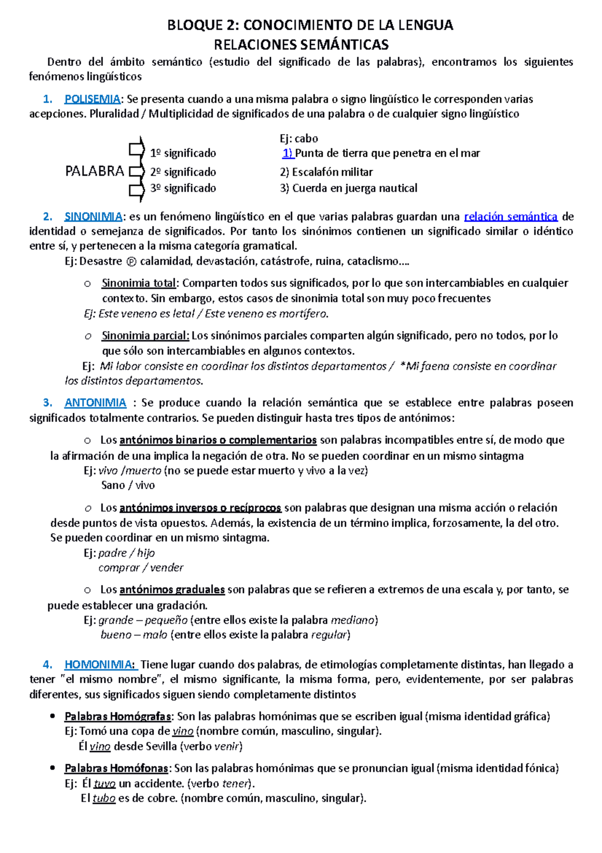 Polisemia Homonimia Sinonimia Y Antonimia Bloque 2 Conocimiento De La Lengua Relaciones