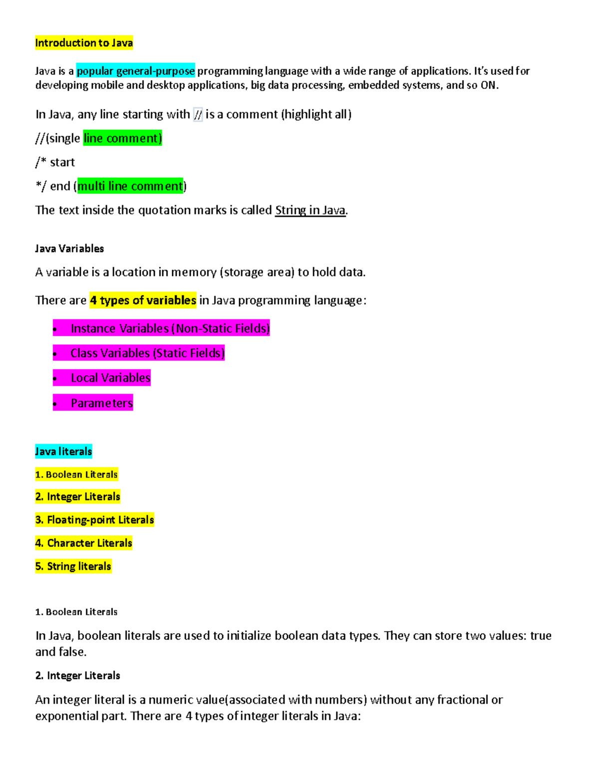 CC103 Reviewer - KJKDSKKL - Introduction to Java Java is a popular ...
