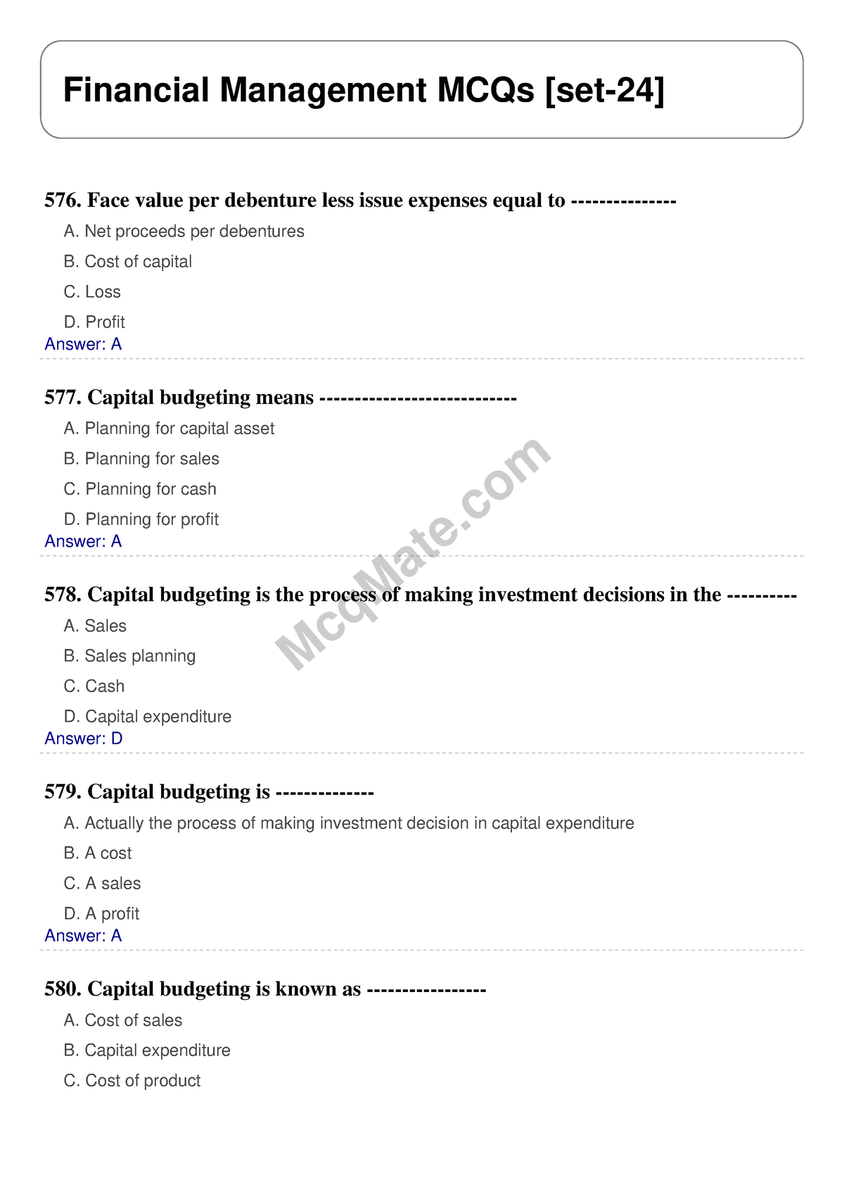 Financial-management-set-24 Mcqmate - McqMate Financial Management MCQs ...