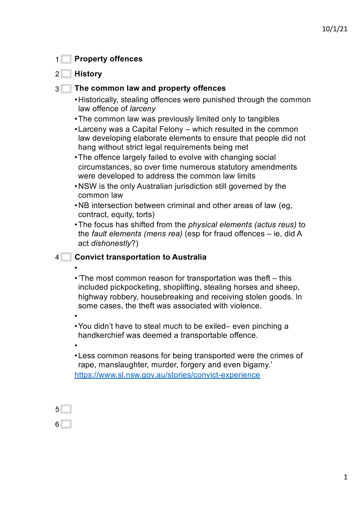 Criminal Week 9 Lecture Notes - 10/1/ 1 Property Offences History The ...