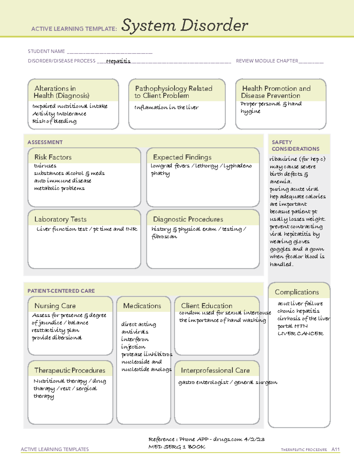 Hepatitis - Medication Cards - Active Learning Templates Therapeutic 