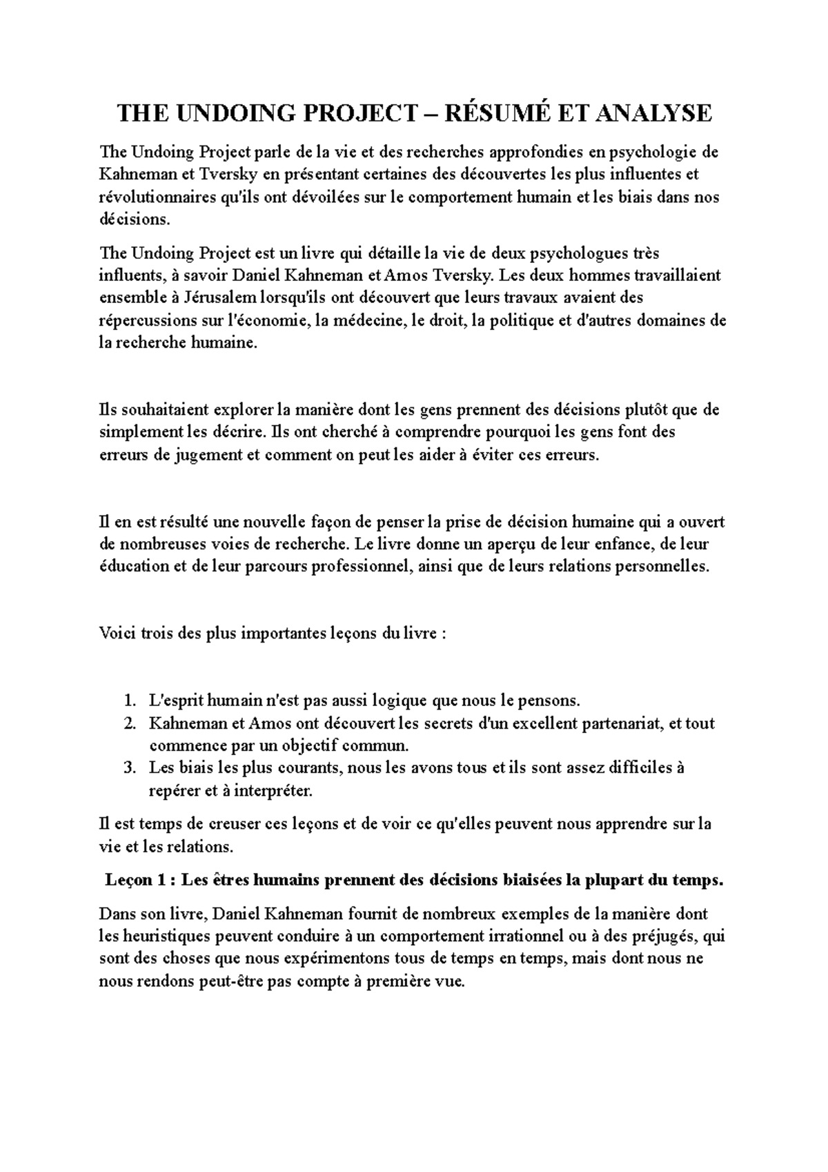 The Undoing Project - Résumé et analyse - THE UNDOING PROJECT – RÉSUMÉ ...