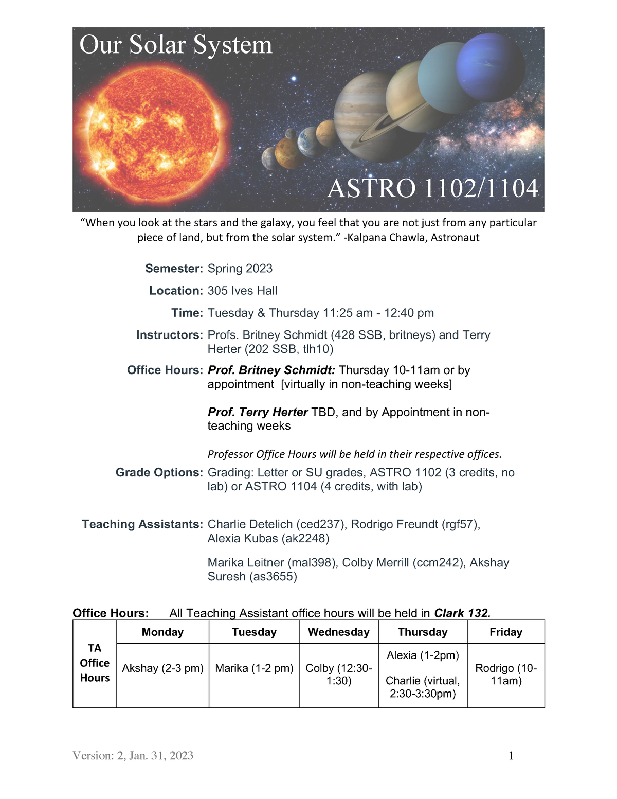 ASTRO 1102 Syllabus - Our Solar System ASTRO 1102/ “When you look at ...