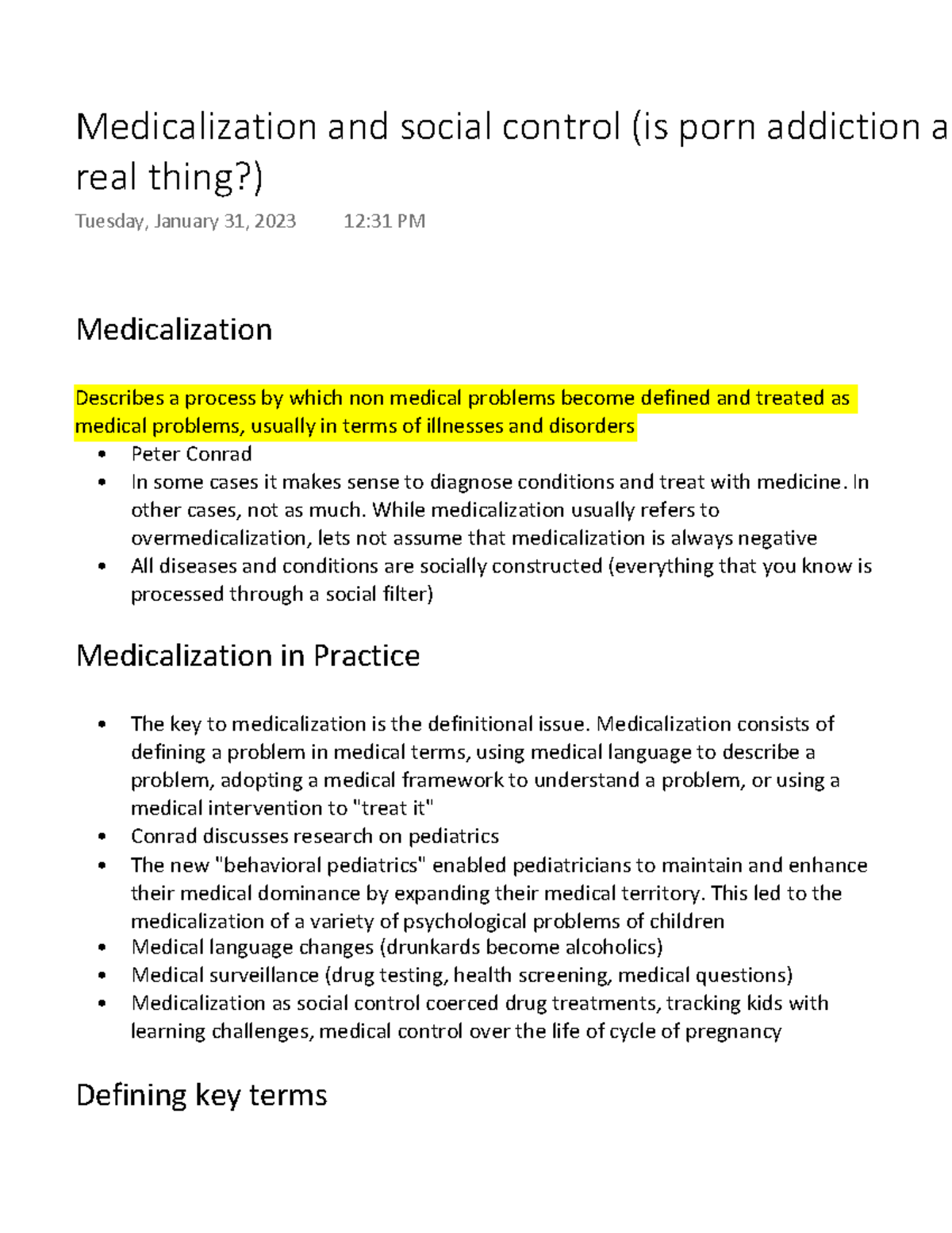 Medicalization And Social Control - Medicalization Describes A Process ...