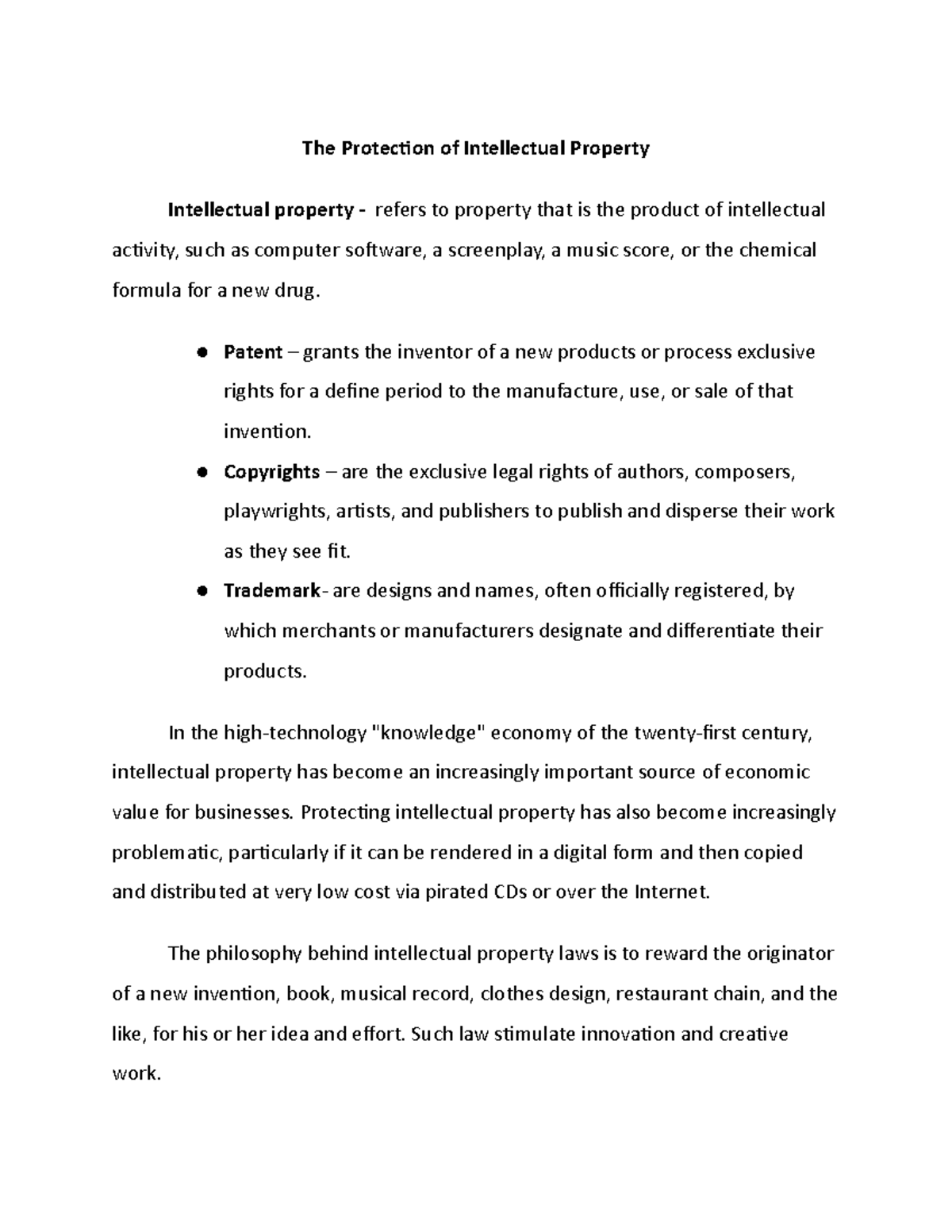 The Protection of Intellectual Property - The Protection of ...