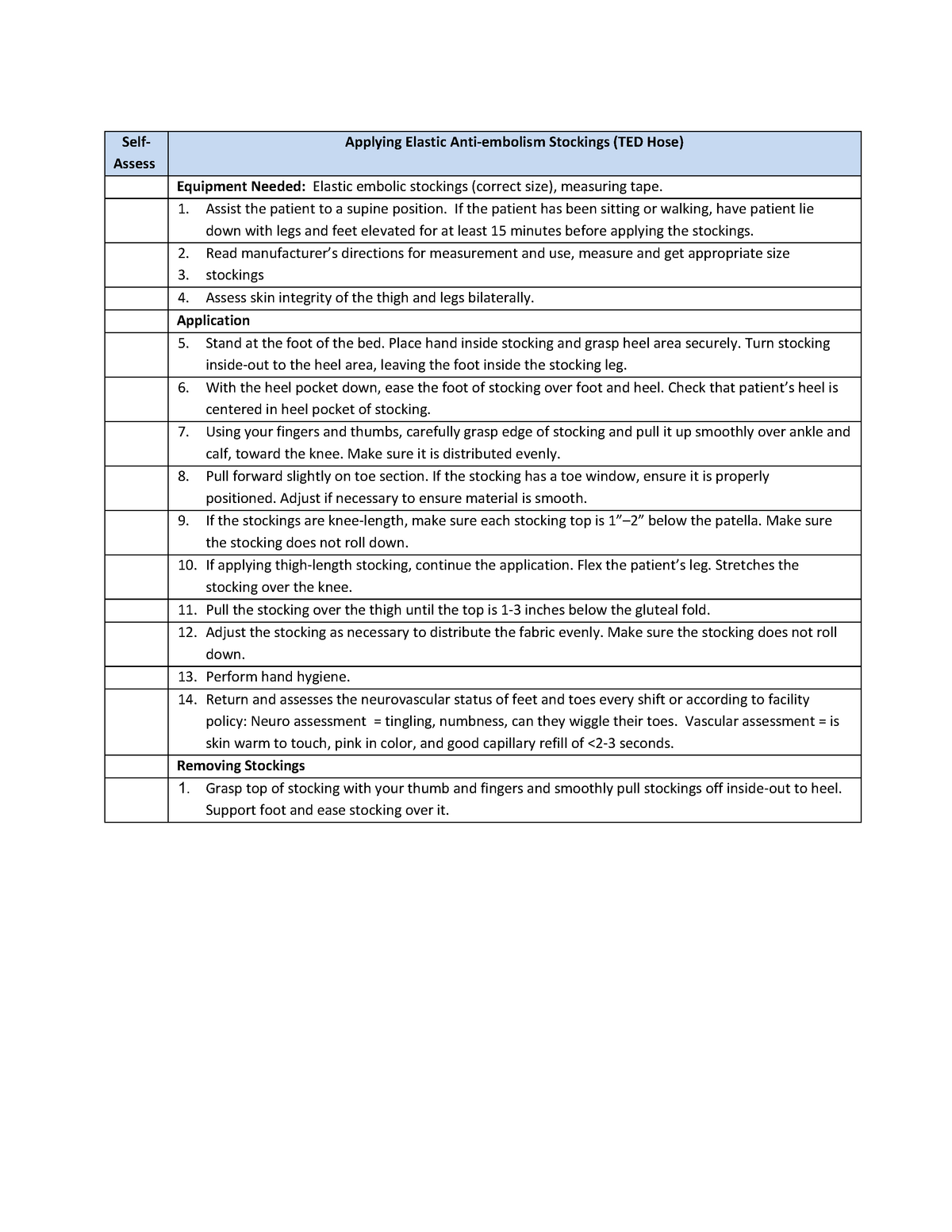 Applying Elastic Anti-embolism Stockings (TED Hose) - Self- Assess ...