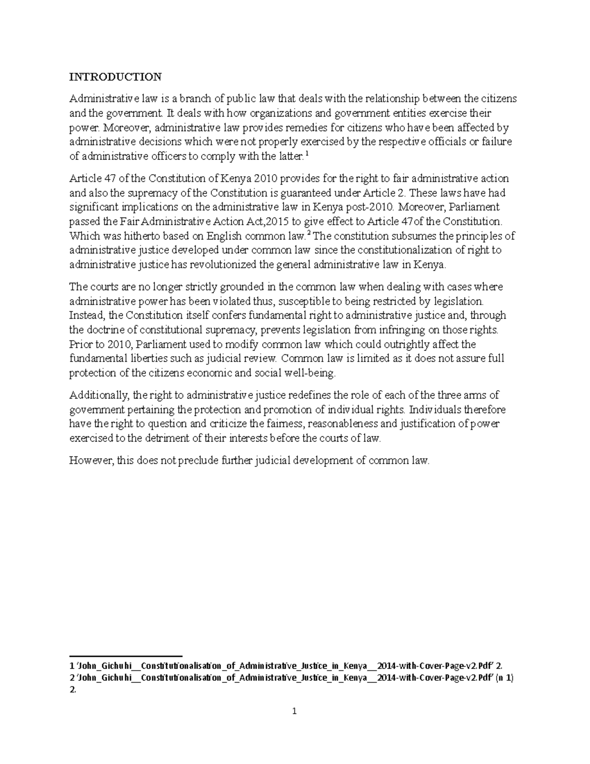 Nature OF Administrative LAW IN Kenya POST2010 INTRODUCTION