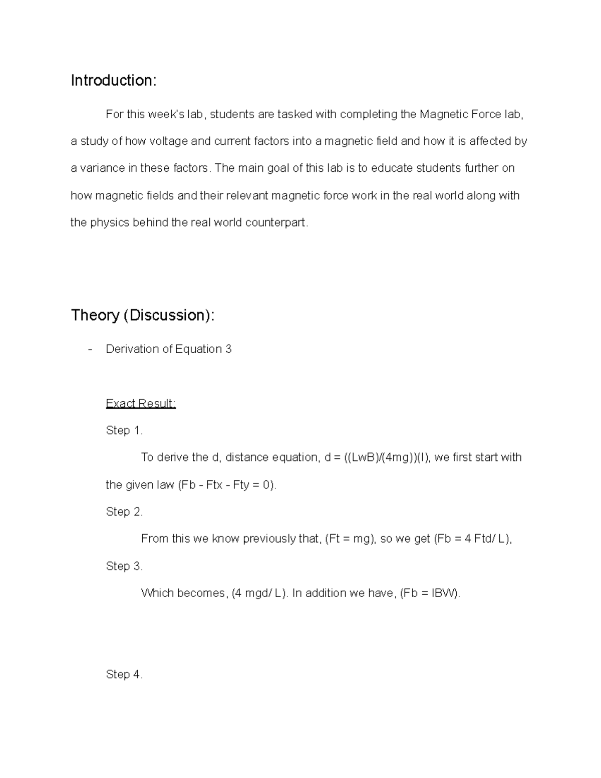 force lab Lab Report Introduction For this week’s lab