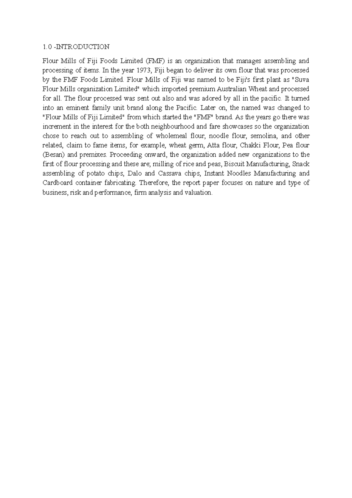 AF208 Major assignment Final 1 INTRODUCTION Flour Mills of Fiji