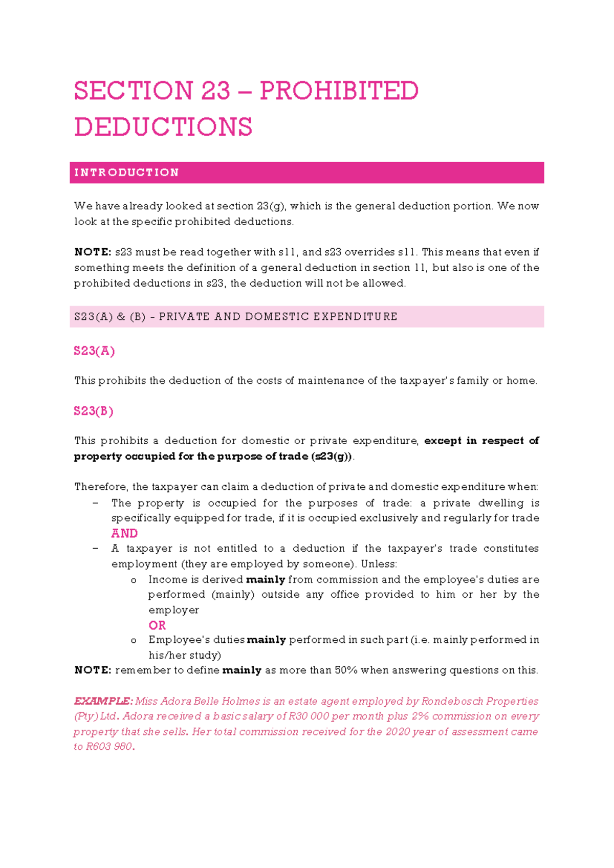 Prohibited Deductions - SECTION 23 – PROHIBITED DEDUCTIONS INTRODUCTION ...