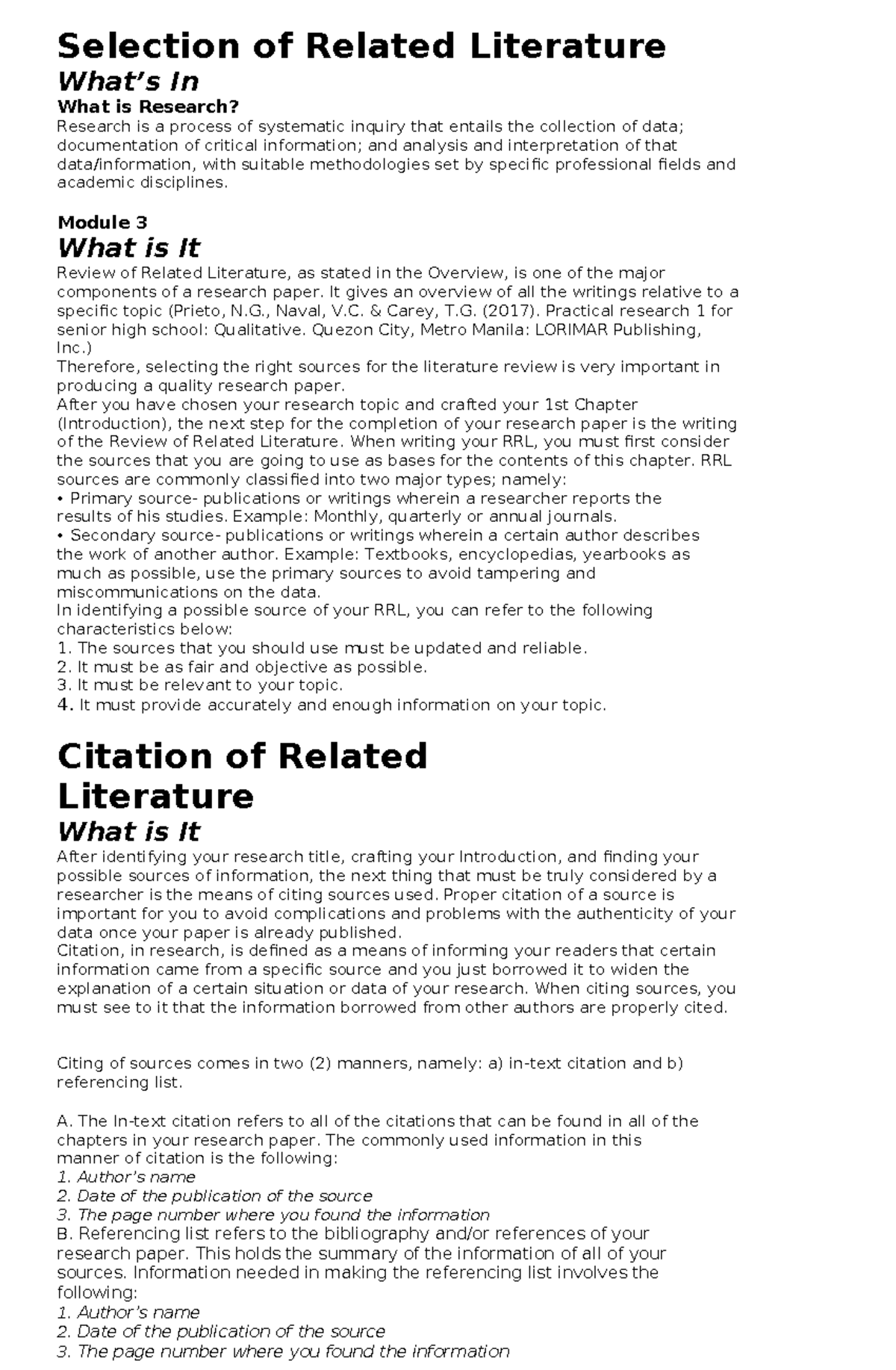 Selection of Related Literature - Selection of Related Literature What ...