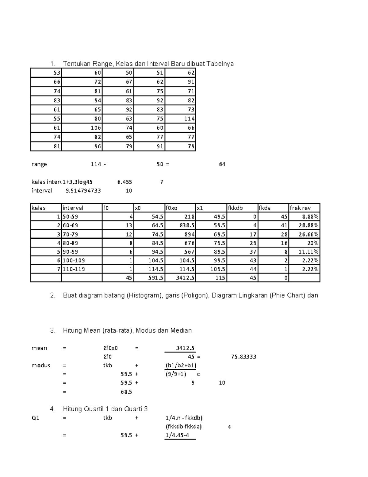 Inertval ( ubah dalam exel ) Tentukan Range, Kelas dan Interval Baru