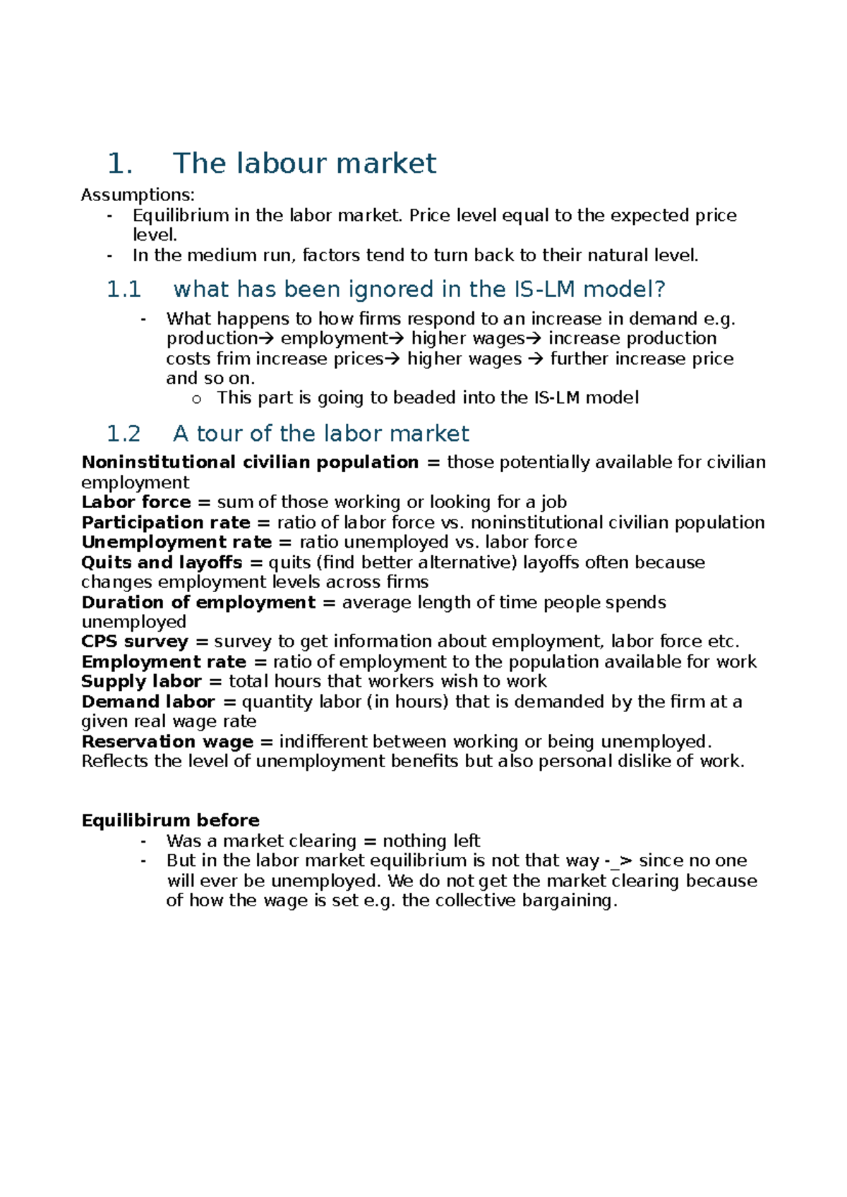 The medium run-kopi - Resumé Macroeconomics - 1. The labour market ...