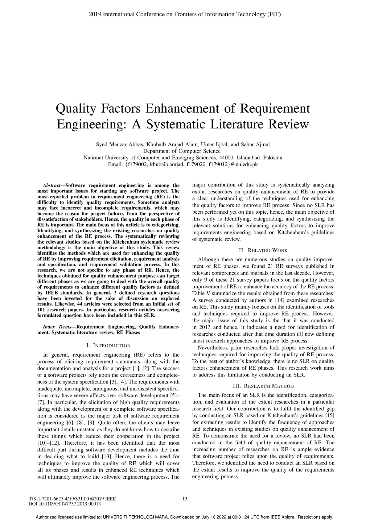 Quality Factors Enhancement Of Requirement Engineering A Systematic ...