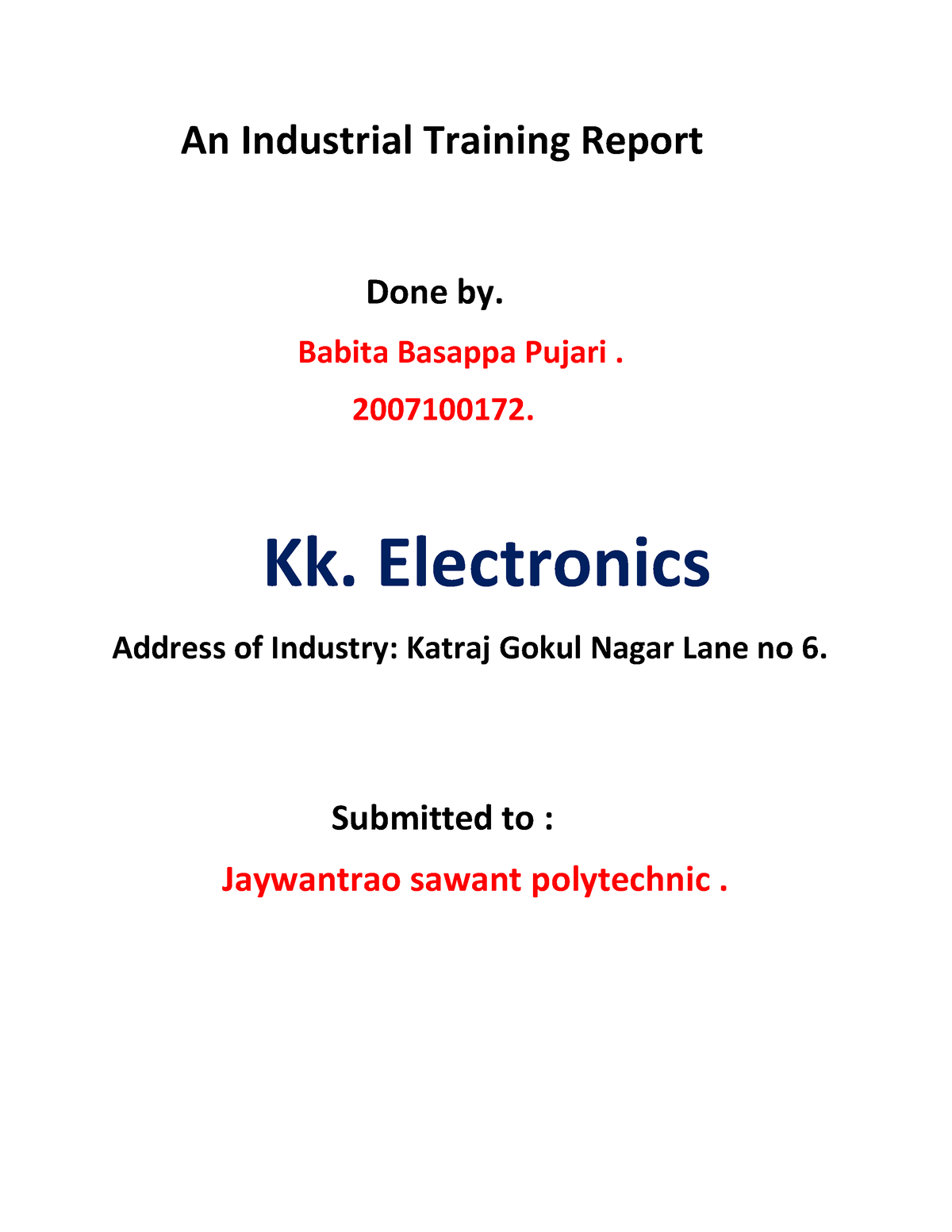 Document (2) - An Industrial Training Report Done By. Babita Basappa ...