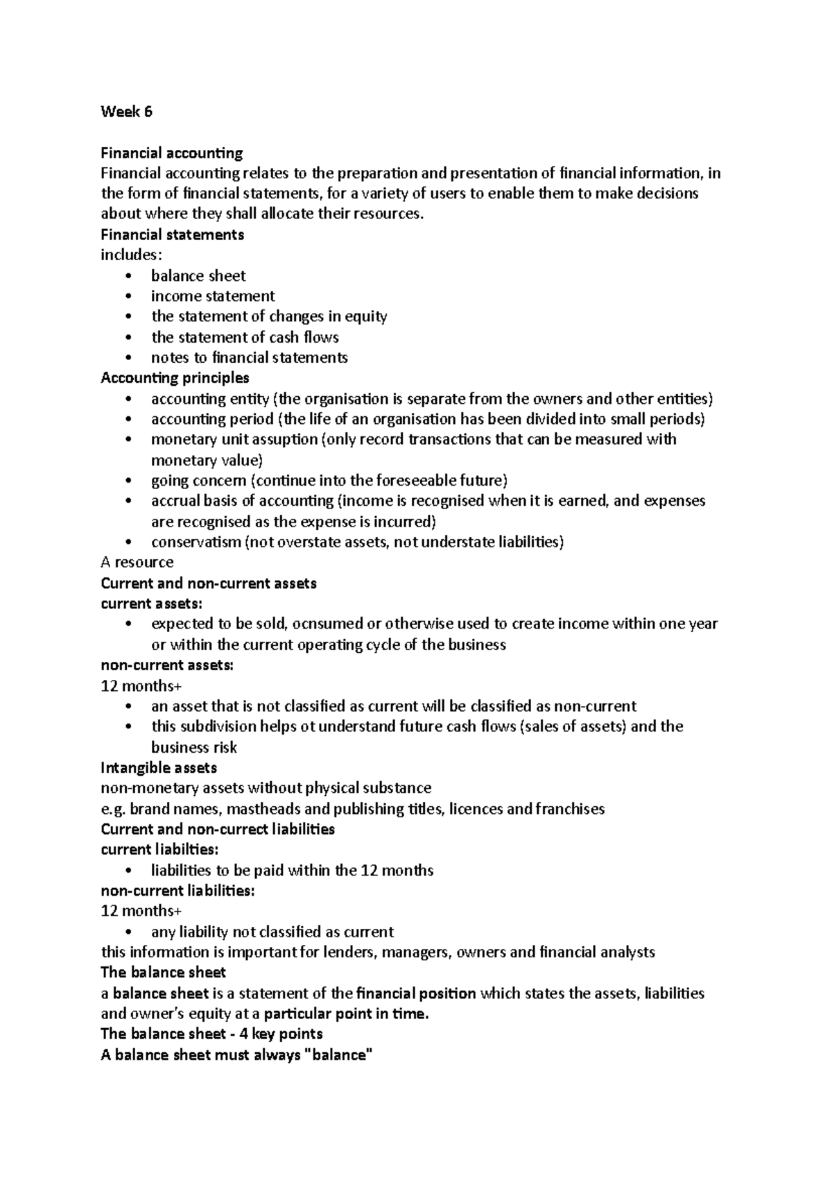 Week 6 - notes - Week 6 Financial accounting Financial accounting ...