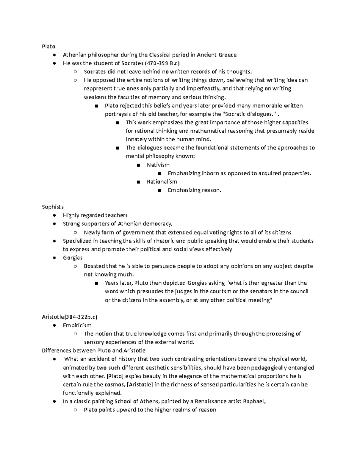 Week 1: history of psych - Plato Athenian philosopher during the ...