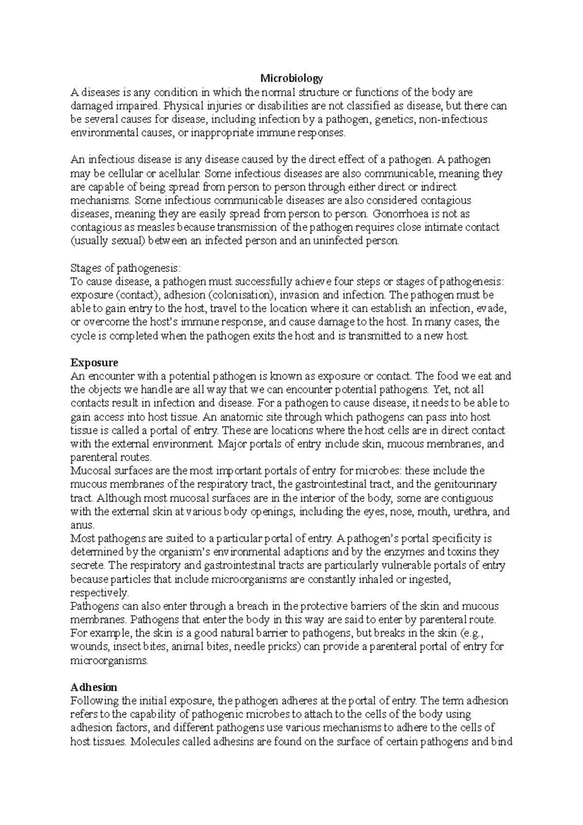 Microbiology - General notes while in class - Microbiology A diseases ...