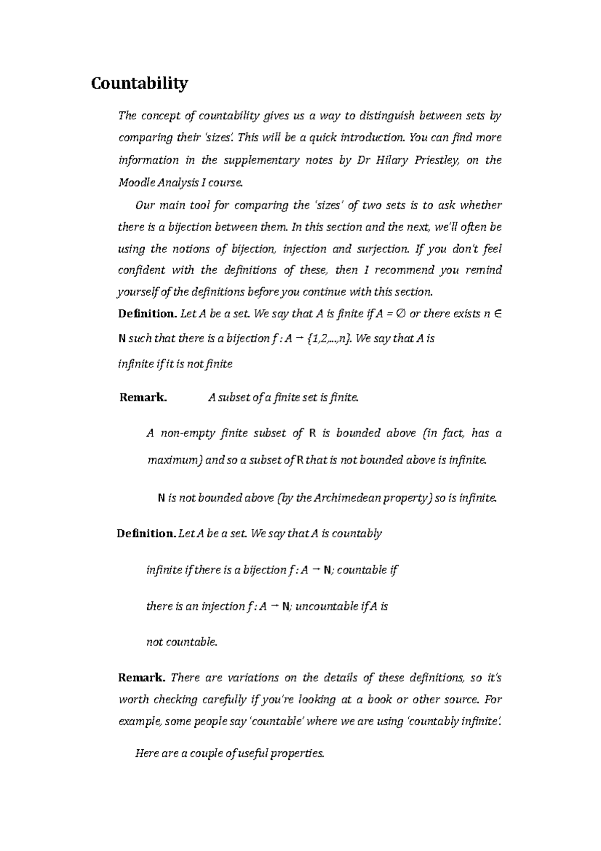 Analysis 11 - Countability - Countability The concept of countability ...