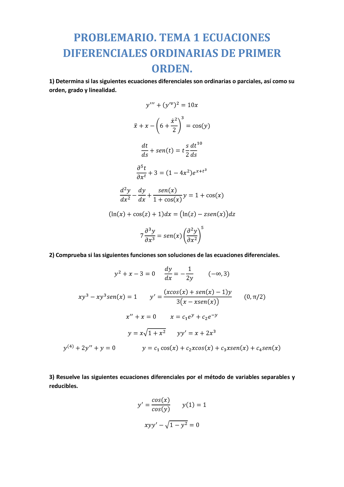 Problemario T1 Ed Problemario Tema 1 Ecuaciones Diferenciales Ordinarias De Primer Orden 3600