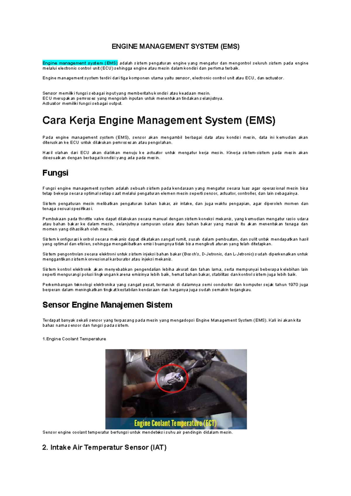 Engine Management System ENGINE MANAGEMENT SYSTEM (EMS) Engine