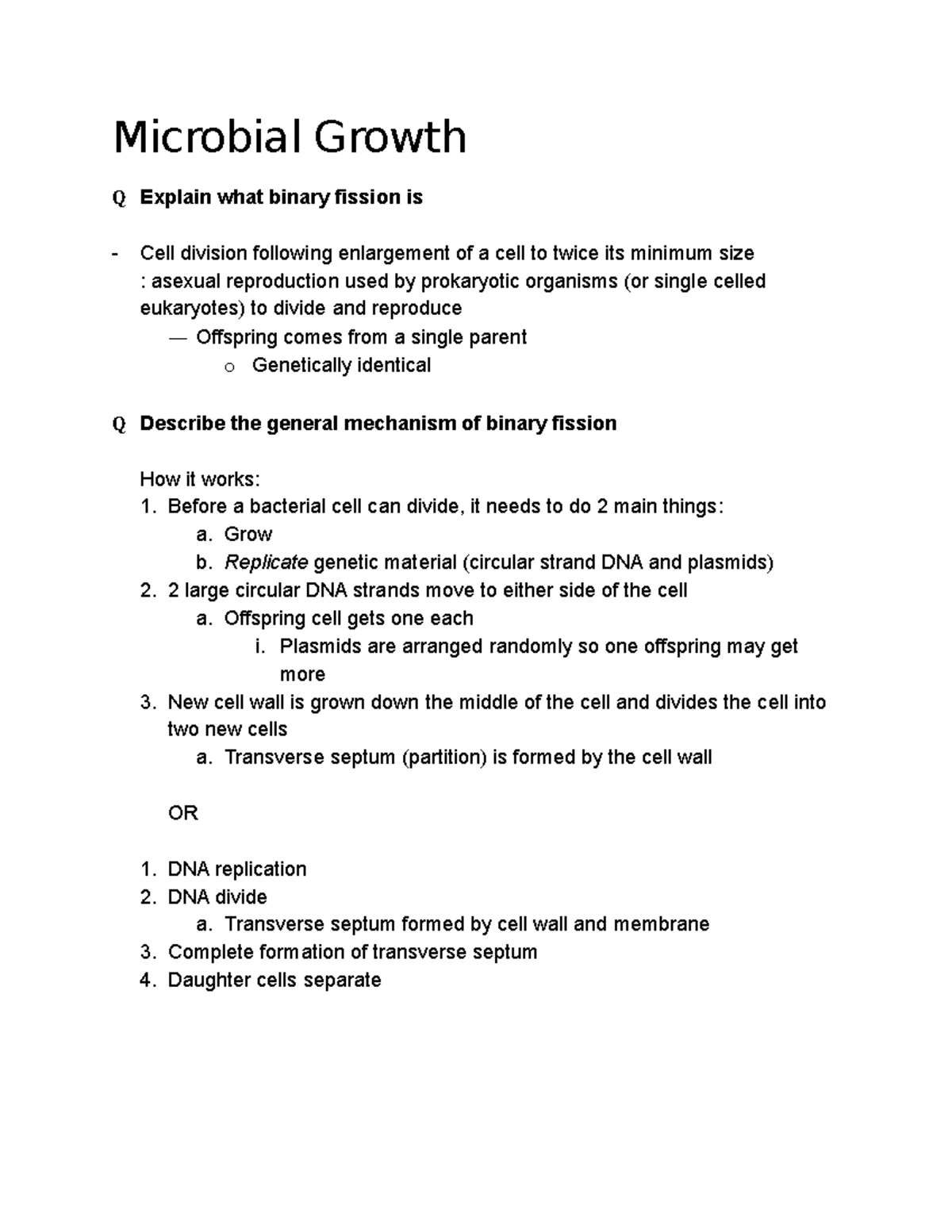 Microbial Growth - Grow b. Replicate genetic material (circular strand ...