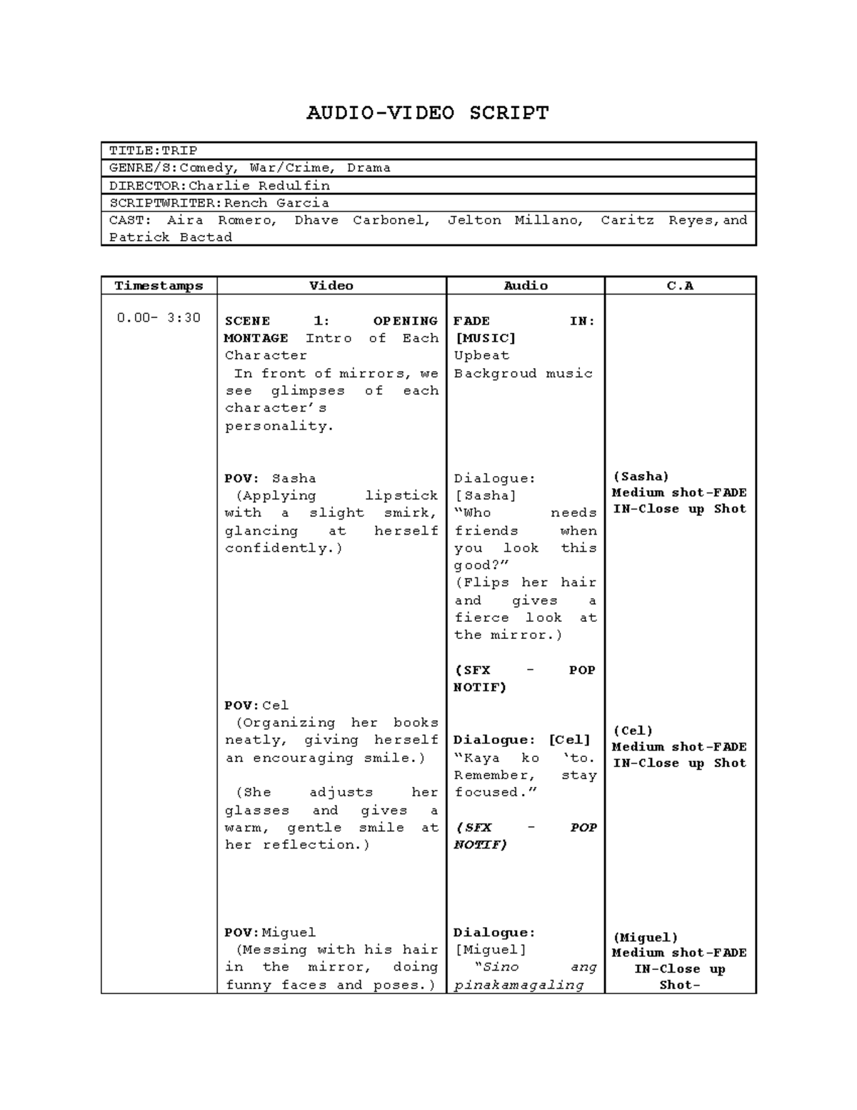 Group-2-Script - Film Script - AUDIO-VIDEO SCRIPT TITLE:TRIP GENRE/S ...