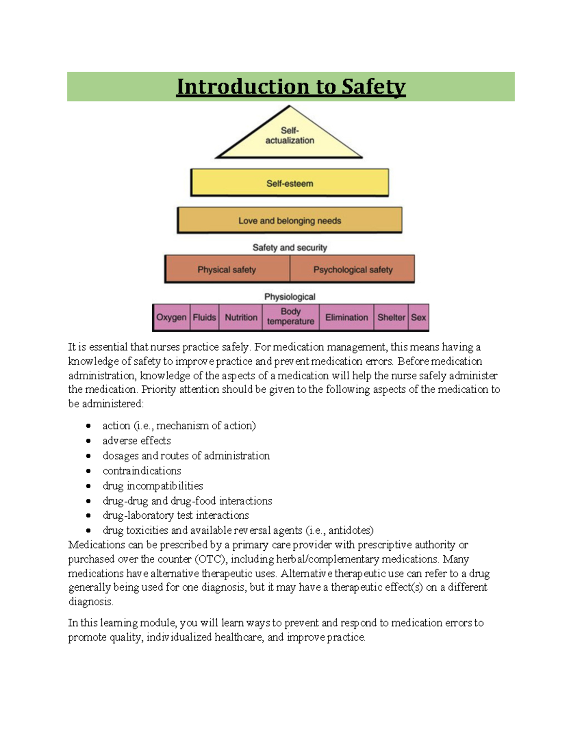 Week 1 Edapt Safety, Lifespan, And Professional Identity - Introduction ...