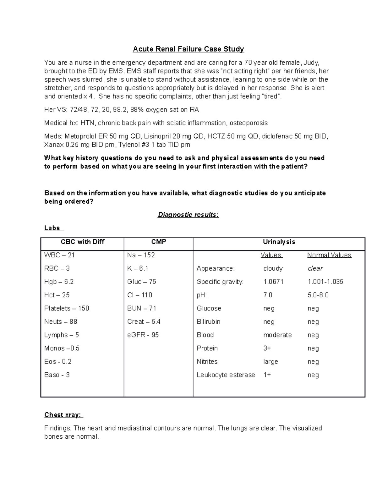 AKI Questions njlkjljol Acute Renal Failure Case Study You are a nurse in the emergency